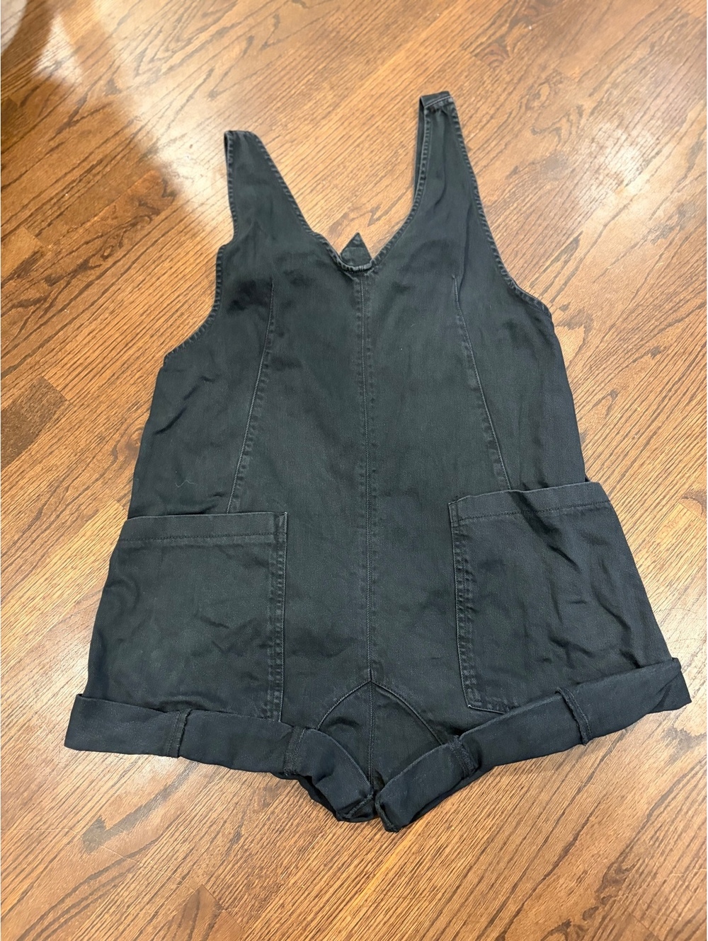 Free people Black Denim Sleeveless Romper Shorts overalls summer beachy coastal